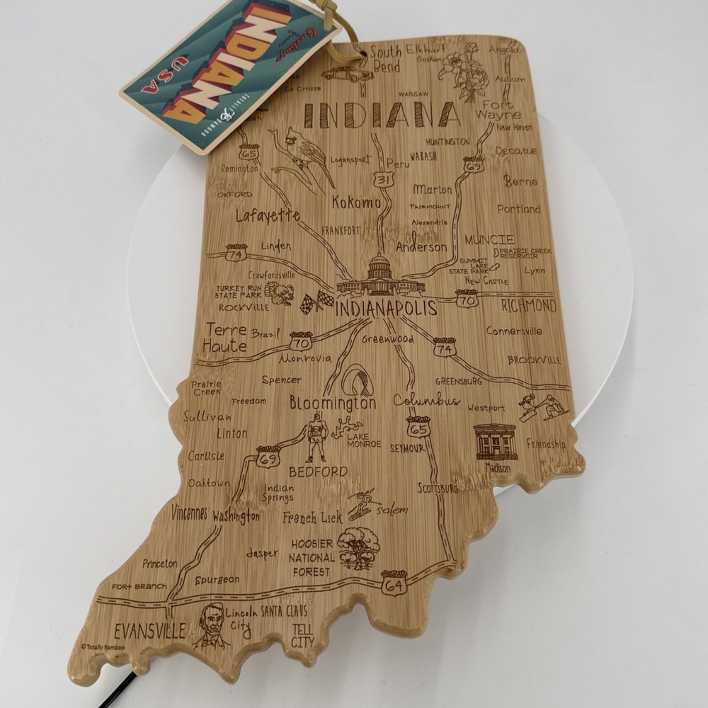 Totally Bamboo Destination Indiana State Shaped Serving and Cutting‎ Board